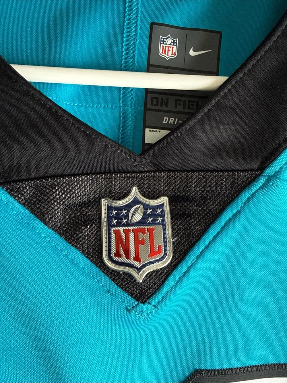 Carolina Panthers #22 Teal NFL Jersey with Keep Pounding Collar